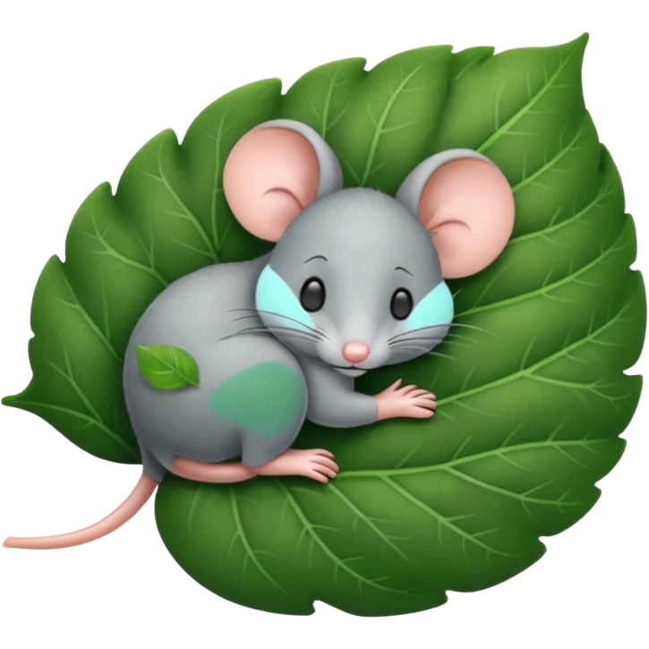 a sleepy mouse on a leaf emoji