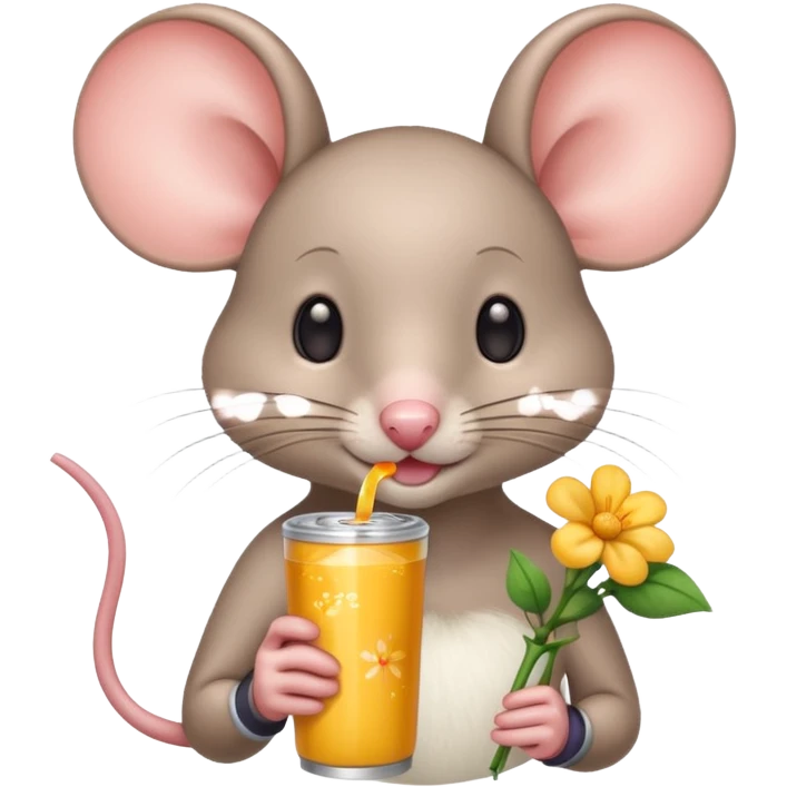 pretty mouse with flowers  drinking energy drink  emoji