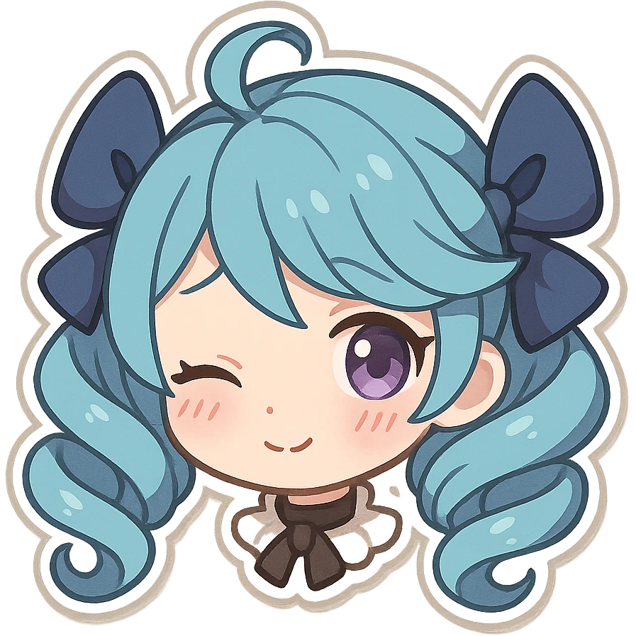 Gwen from League of Legends, shy emote, chibi style, only head, right eye purple emoji