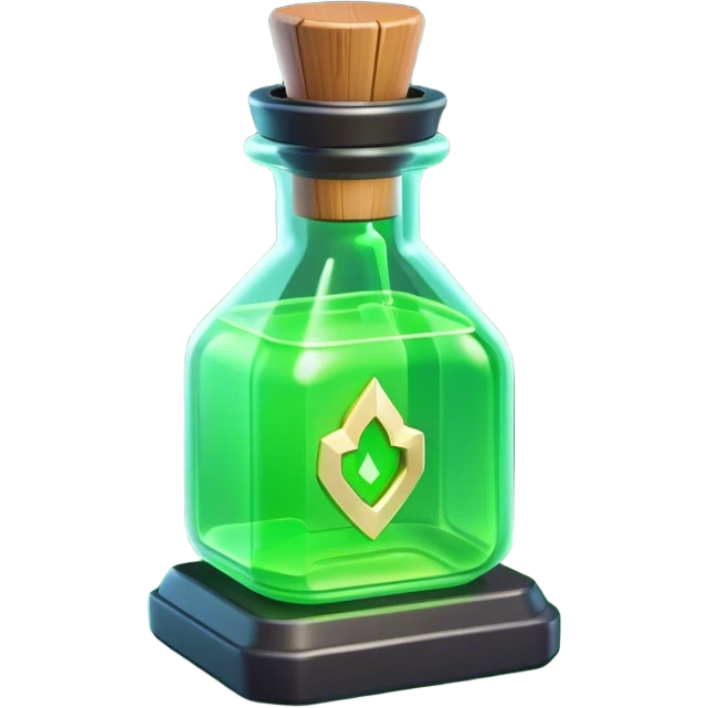 Clash of Clans aesthetic: Cinematic Playful Sci-fi green health pack Emoji, rendered in a 3D vector-style similar to standard emojis with minimal shading and bold, simplified shapes. A compact, futuristic vial with a glowing neon liquid and sleek contours, softly glowing with a healing cosmic charm. Simplified yet unmistakably iconic, highly detailed and consistent, glowing with a soft radiant glow and high shine. Stylized with a touch of futuristic alchemy and a soft glowing outline, capturing the essence of a vital energy elixir with a playful, interstellar spirit! emoji