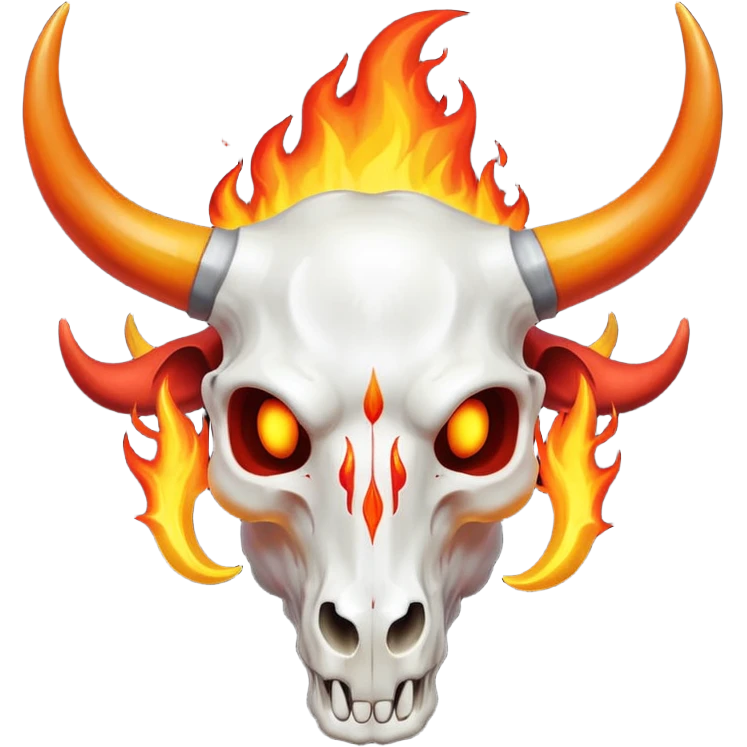 white bull skull with bright red-orange flaming horns emoji