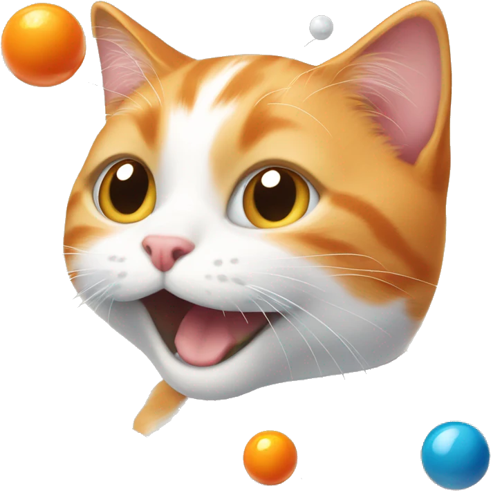 Orange and white cat playing with marbles emoji