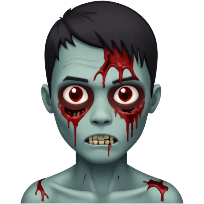 garoto zumbi com cabelo preto e ferimento no rosto emoji