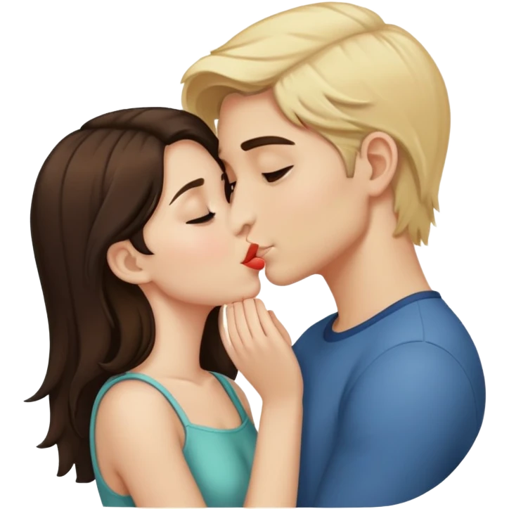 Blonde boy and brunette girl kissing emoji