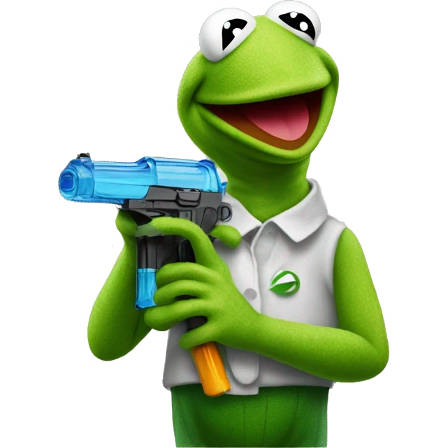 kermit the frog holding a water pistol  emoji