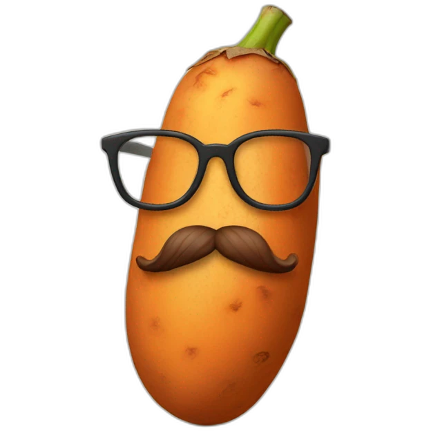 sweet potato with glasses and a beard emoji