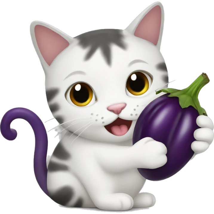 Cat eating eggplant emoji