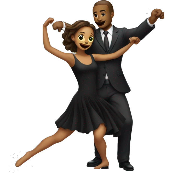 Make a girl dancing with a man also dancing next to her in a suit while she is wearing a short black dress emoji