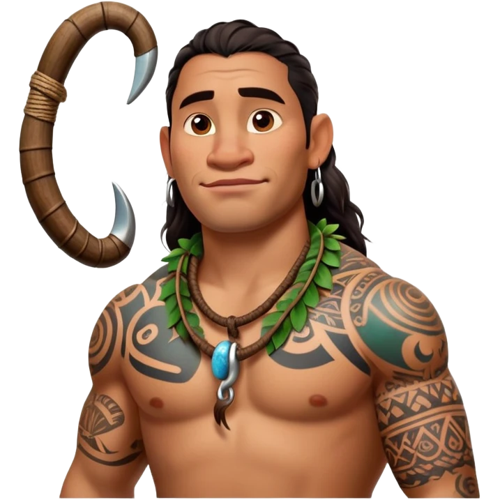 Maui character from Moana with tattoos and large fishhook emoji