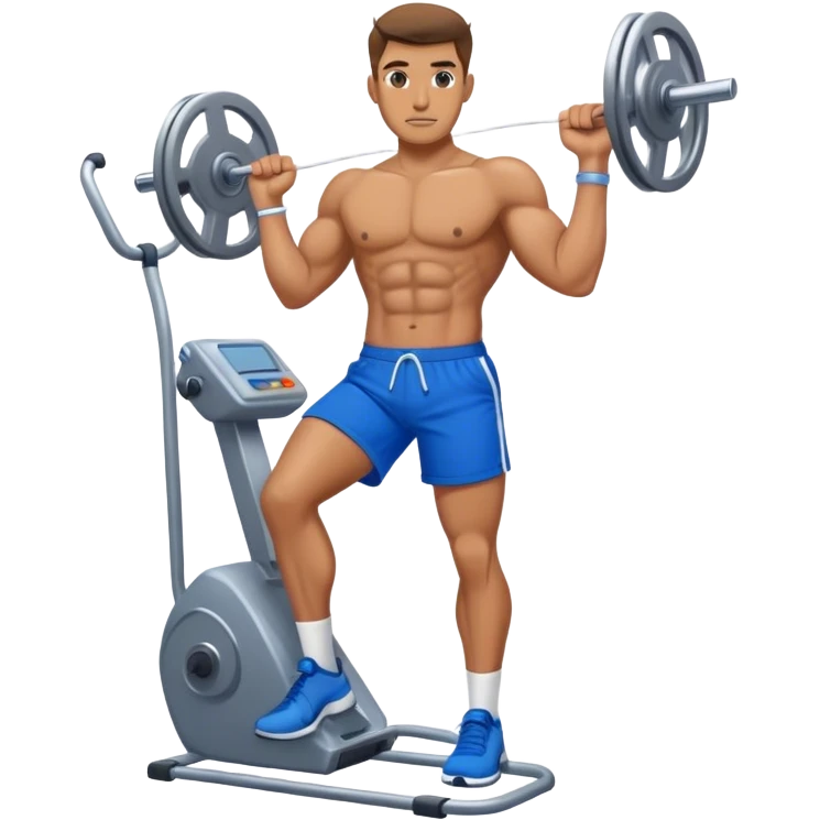 fit man with blue shorts using cable-machine emoji