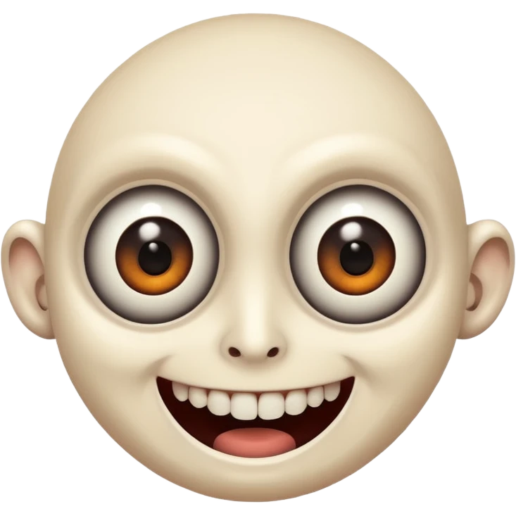 a creepy face with huge eyes and a big grin emoji
