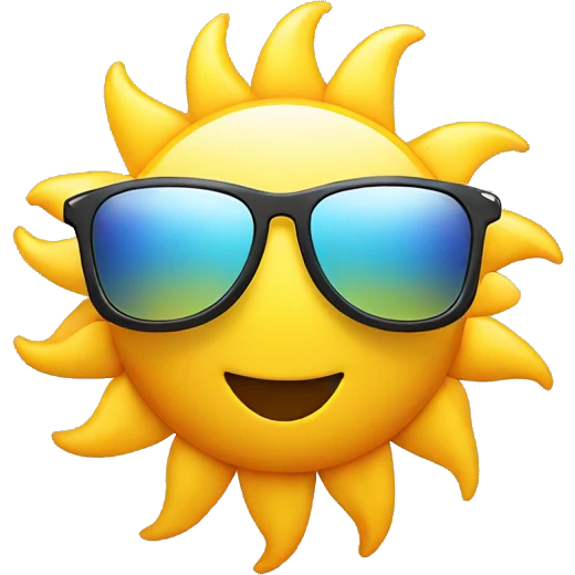 A smiling sun wearing sunglasses to represent a bright, sunny day emoji