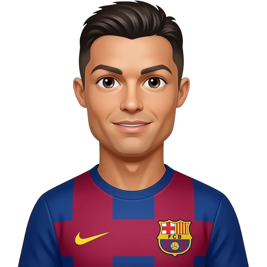 Ronaldo avec un maillot du fc Barcelone avec écrit Tait toi Nino dans une bulle de parole  au dessu de sa tête emoji