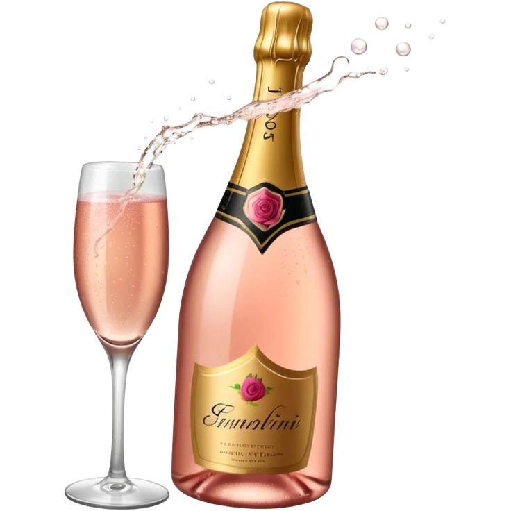 bottle of sparkling rose champagne tilted up and to the right emoji
