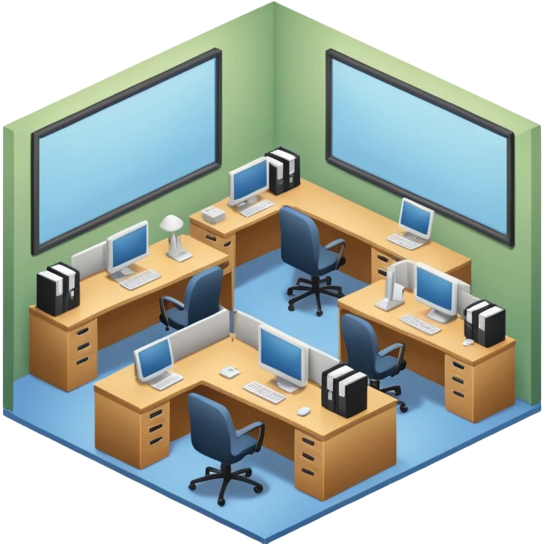 an office with several desks in an isometric style emoji
