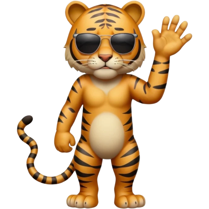 un tigre con gafas oscuras parado en dos patas bravo con la mano en la derecha en la frente emoji