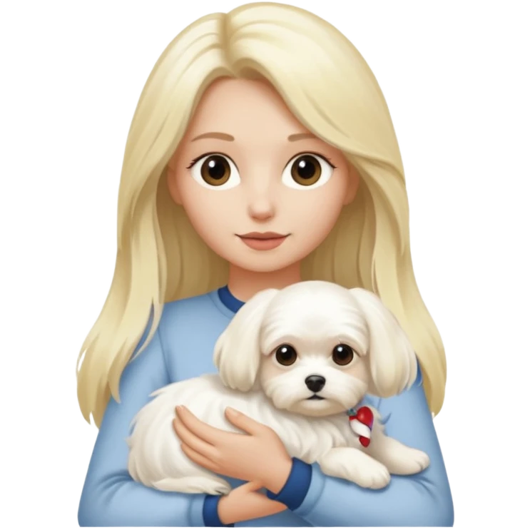 blonde long haired woman holding Maltese dog emoji