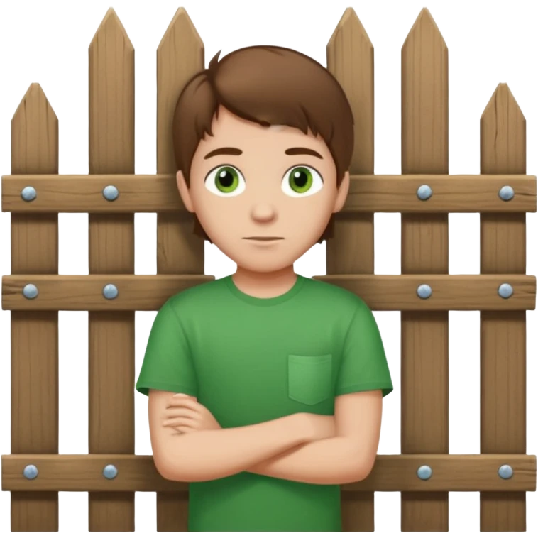 Tim (cute southern boy who looks like a city boy) with brown hair and green eyes working on a fence in Louisiana emoji