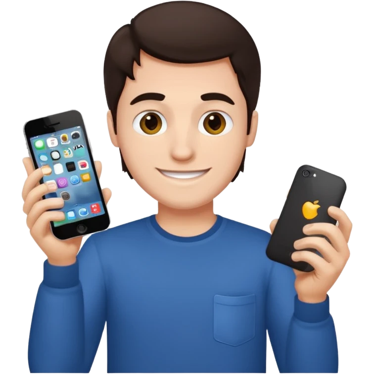 make a white guy with dark brown hair repairing an iphone happy emoji