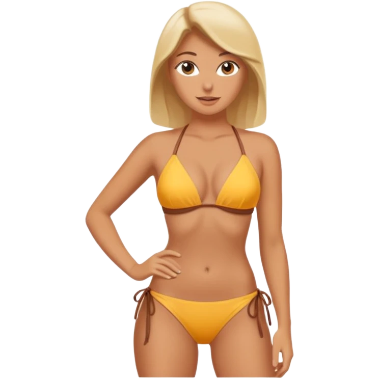 Lady with huge boobs, in a tight bikini, tanned emoji