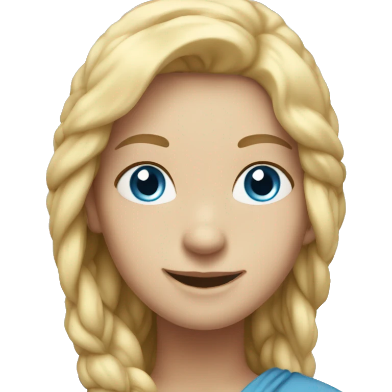 smiling girl with long blonde hair blue eyes and light blue scarf loosely covering head  emoji
