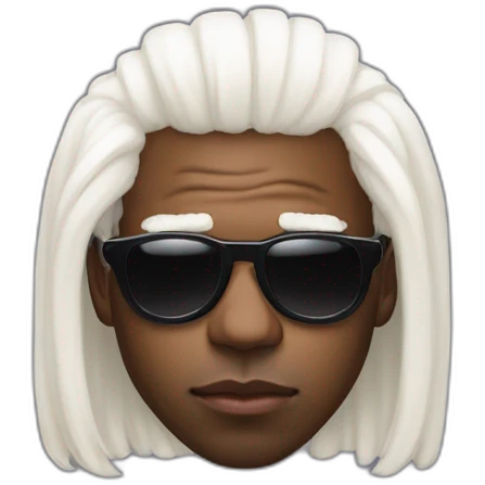 tyler the creator with a short white wig and dark sunglasses looking looking slightly annoyed emoji