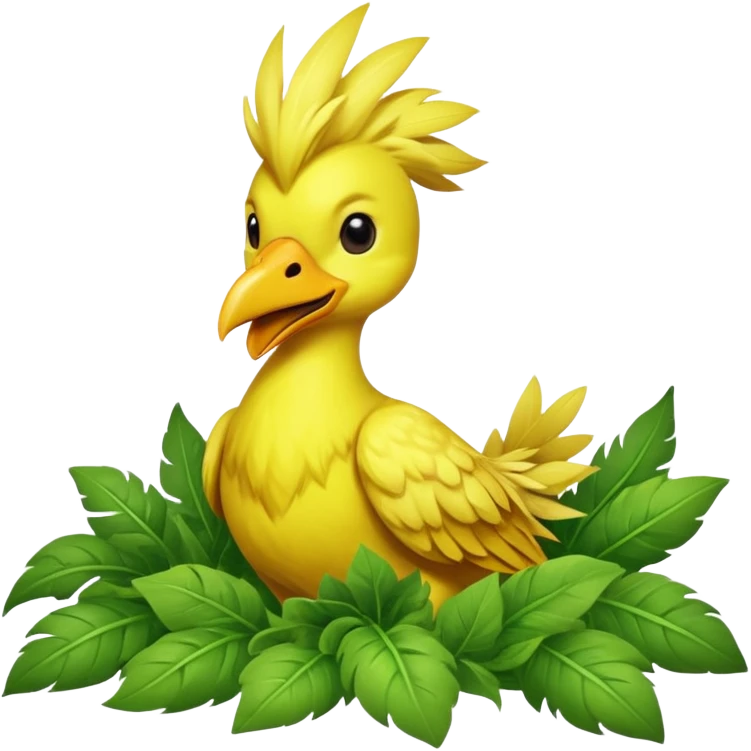 Chocobo eating gysahl greens, yellow bird munching on green leaves emoji