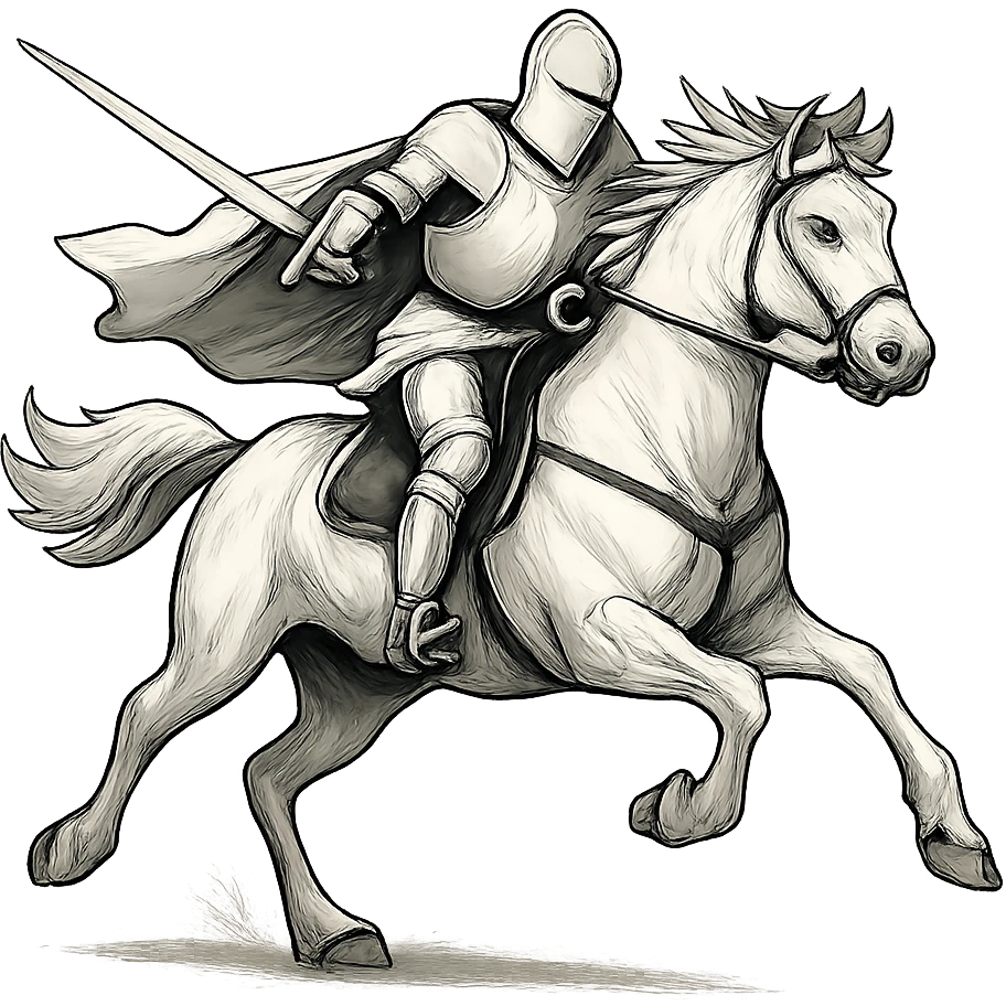a white knight on a white horse, galloping, dynamic, clean background emoji