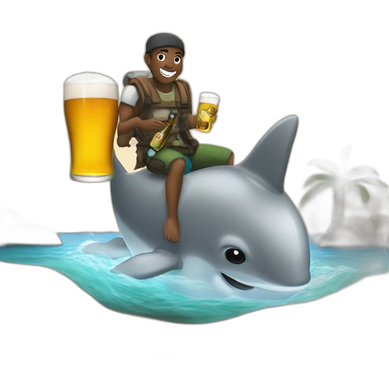 Amine matué sur le dos d'un dauphin avec une bière emoji