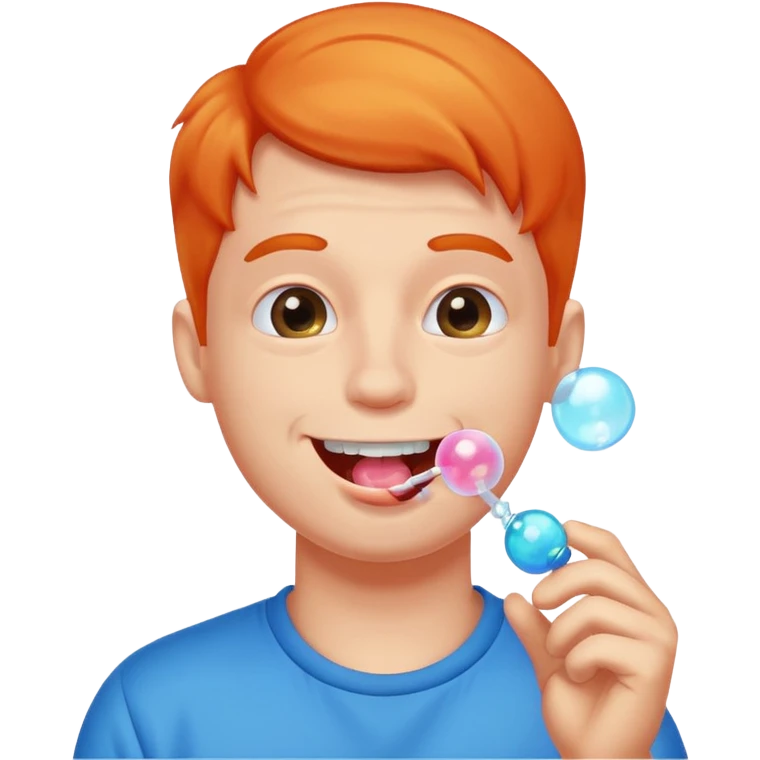 the guy is chewing gum and make a buuble emoji