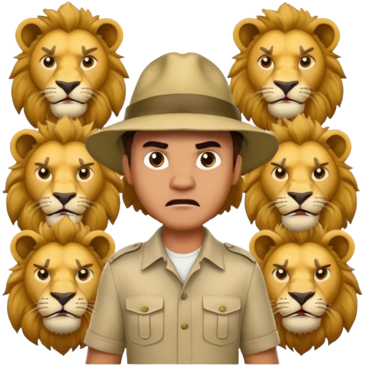 a stand man behind a group of  angry lions emoji