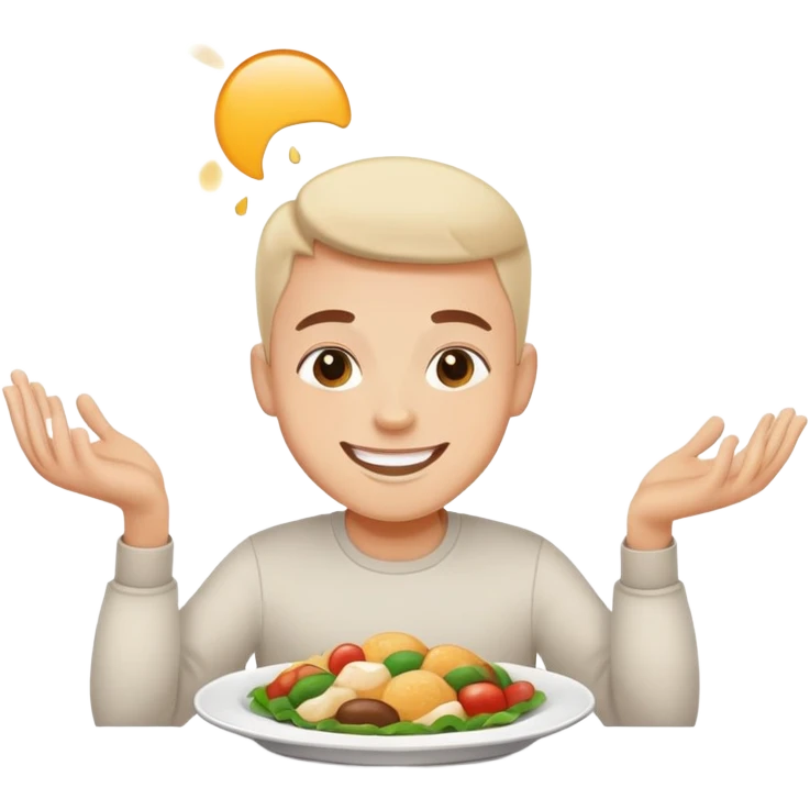 person finishing all the food on their plate, smiling, simple and expressive emoji