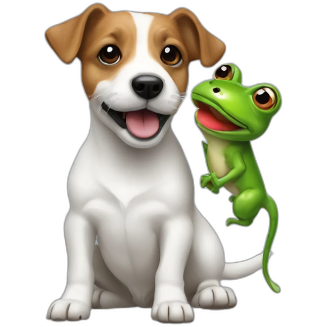 A long hair jack russel holding toy frog in mouth emoji