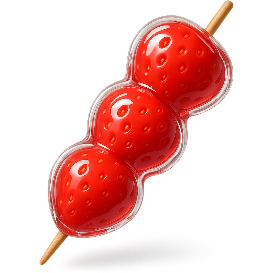 glossy red candied strawberry skewers (Tanghulu) with a crystal-clear sugar coating, realistic, no electronic or tech elements emoji