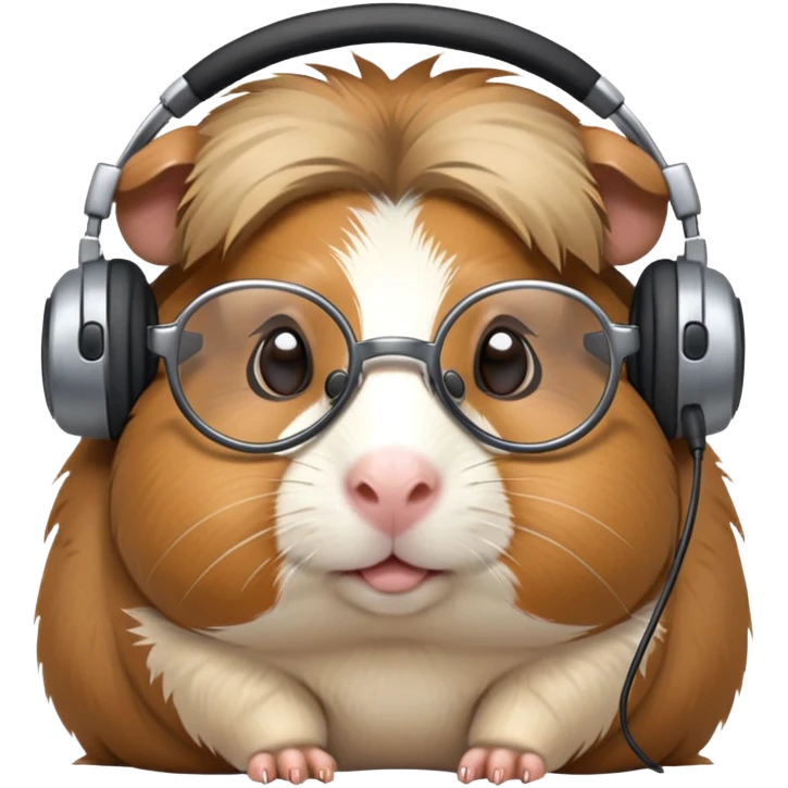 studious guinea pig with glasses wearing a headset emoji