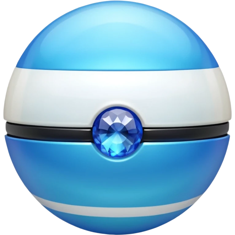 blue pokeball emoji, top half is a more saturated blue, bottom half is white, black stripe, with a white sheen, with a pearlescent finish, with a gemstone effect emoji