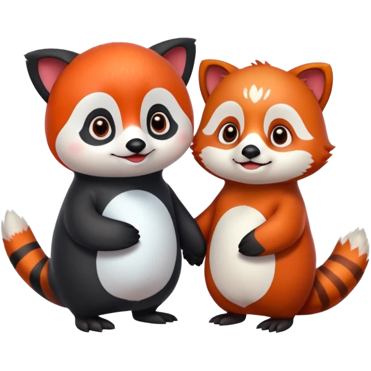 A cartoon  cute one penguin and one red panda  seperste animals not a combination of the animals holding "hands" emoji