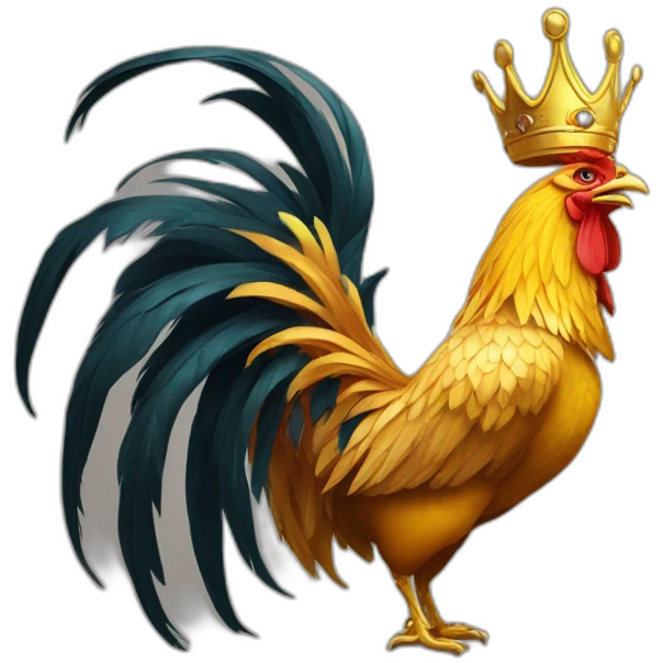 proud and howling golden phoenix rooster with a crown on its head emoji