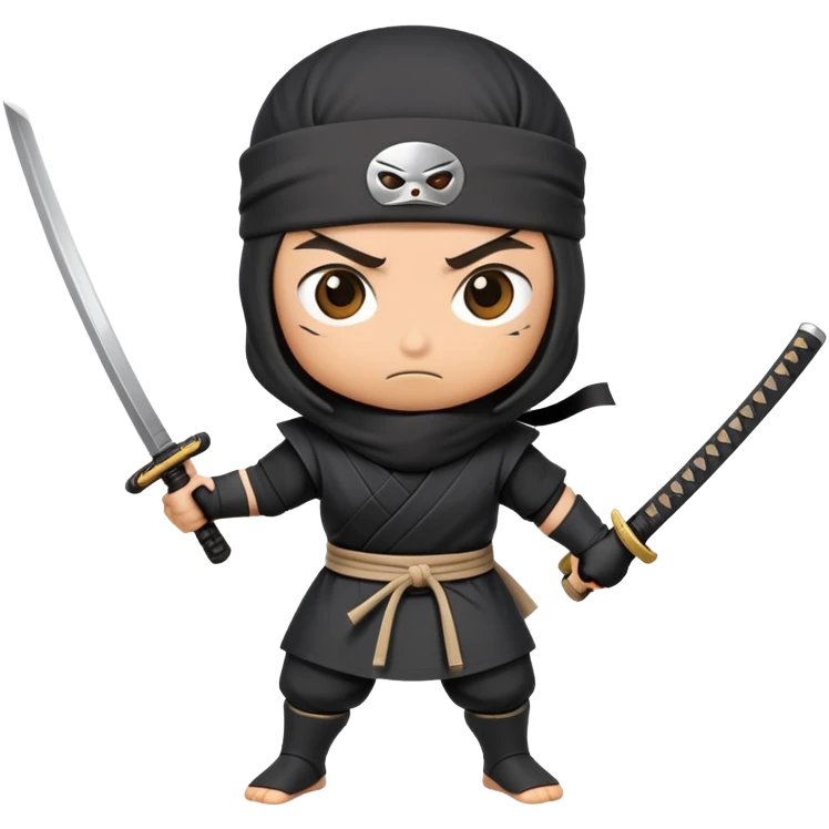 A takeout coffee cup with cartoon eyes, a ninja headband around its lid, and holding a katana in a battle stance emoji