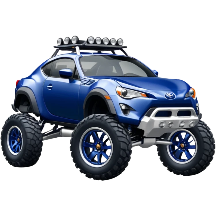 Tall roof Long wheelbase widened pearly midnight snow dark blue 2nd generation 2025 Toyota 86 off-road racer chrome nerf bars, rock sliders, and silver satin wheels  emoji