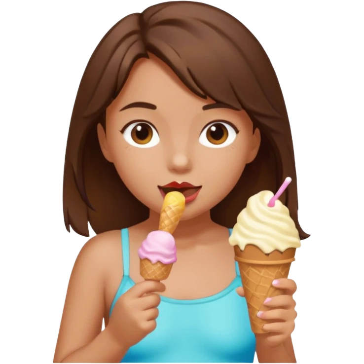 girl kid brunet haired swimsuit, eating ice cream, sun emoji