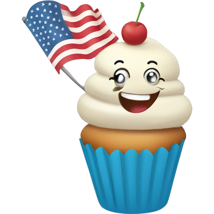 Happy cupcake with an American flag emoji