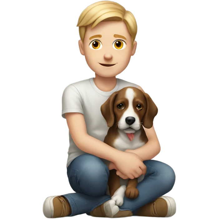 Realistic white boy with a dog on its lap emoji