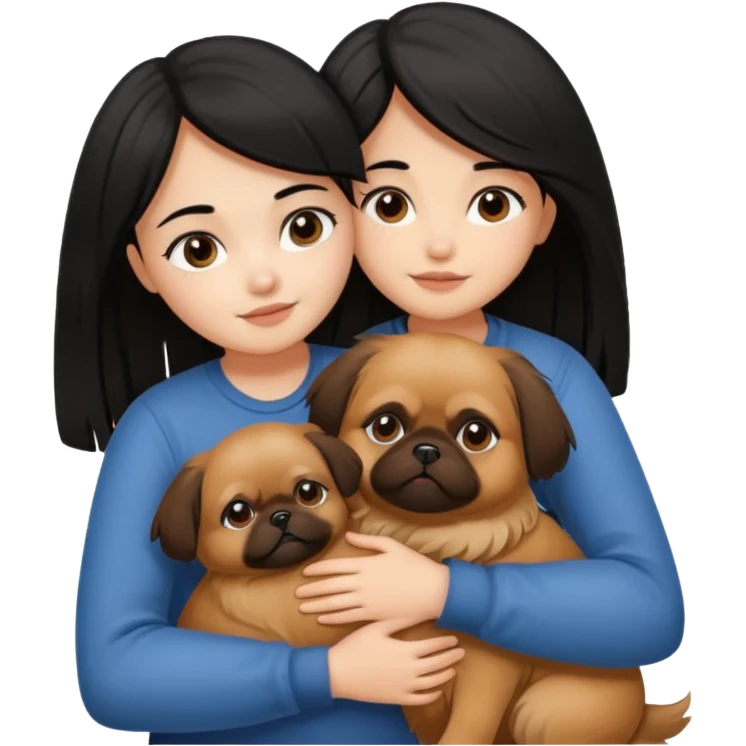 black hair girl hugging brown pegingese dog emoji