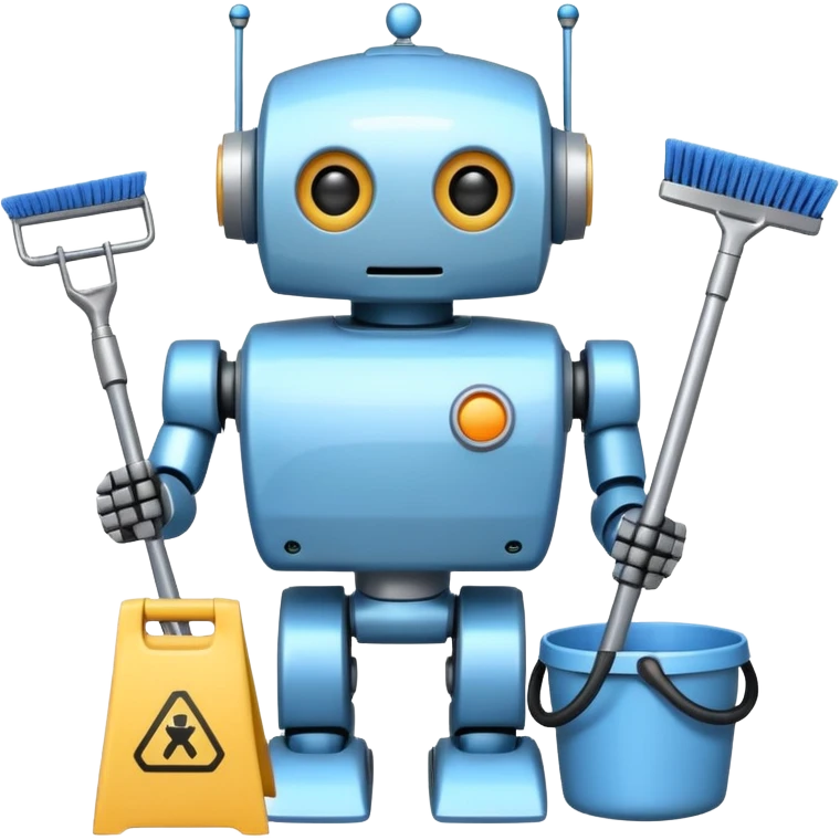 robot with cleaning tools emoji