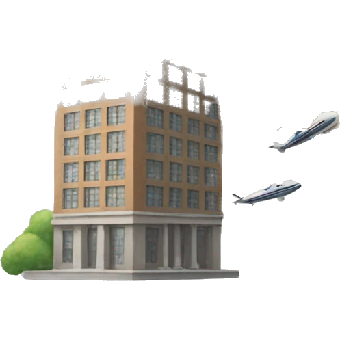 Two buildings with one plane emoji