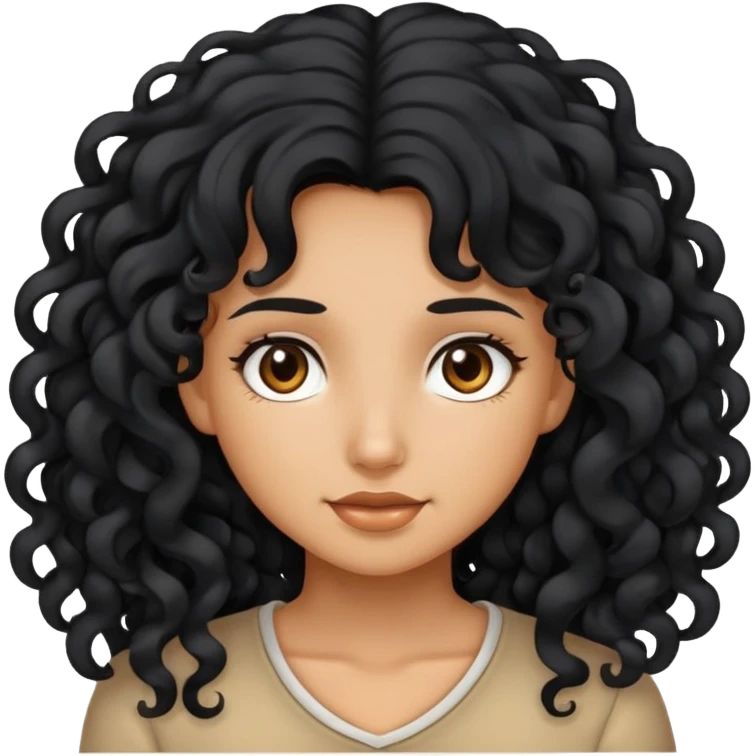 The girl has long, curly and black hair.  emoji