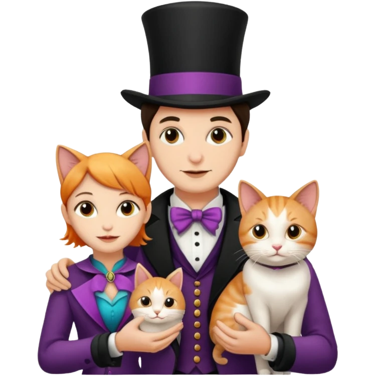 magician couple and their pet cat emoji