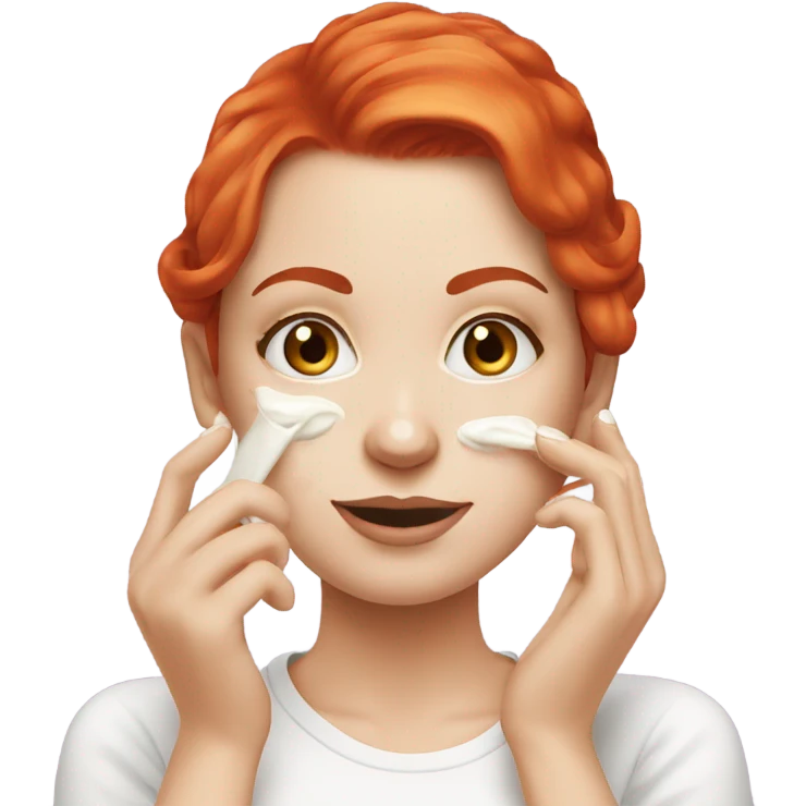 Bright red hair white girl applying cream on face emoji