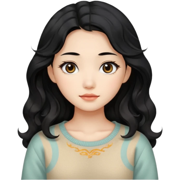 Beautiful girl,Black hair, wavy long hair,Black eyes,Chinese, beige sweater  emoji